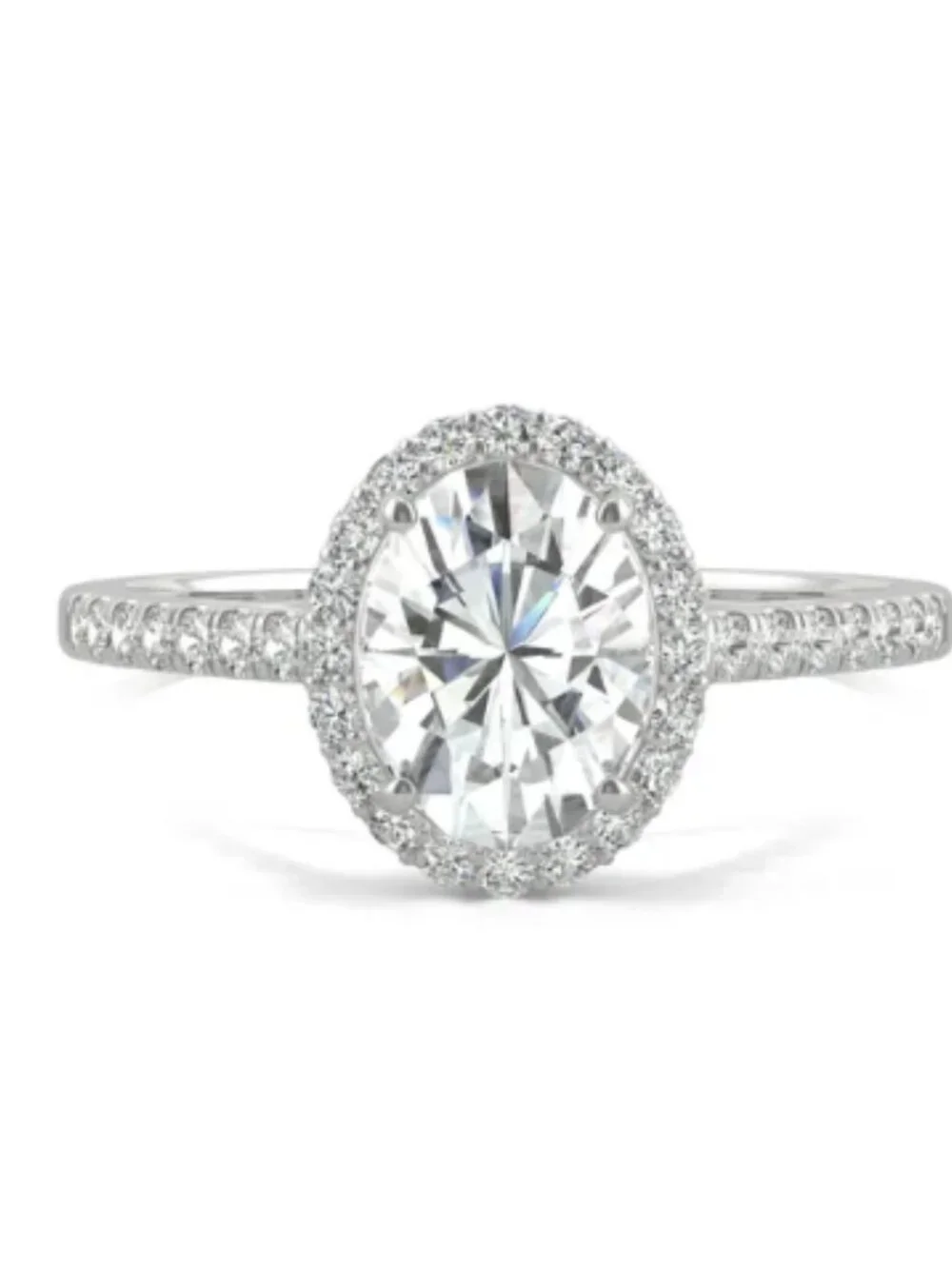 Oval Halo Moissanite and Diamond Engagement Ring, 14K Solid White Gold, Size: 10